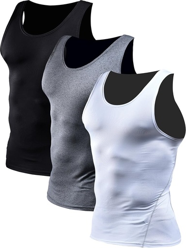 NELEUS Men's 3 Pack Athletic Compression Under Base Layer Sport Tank Top